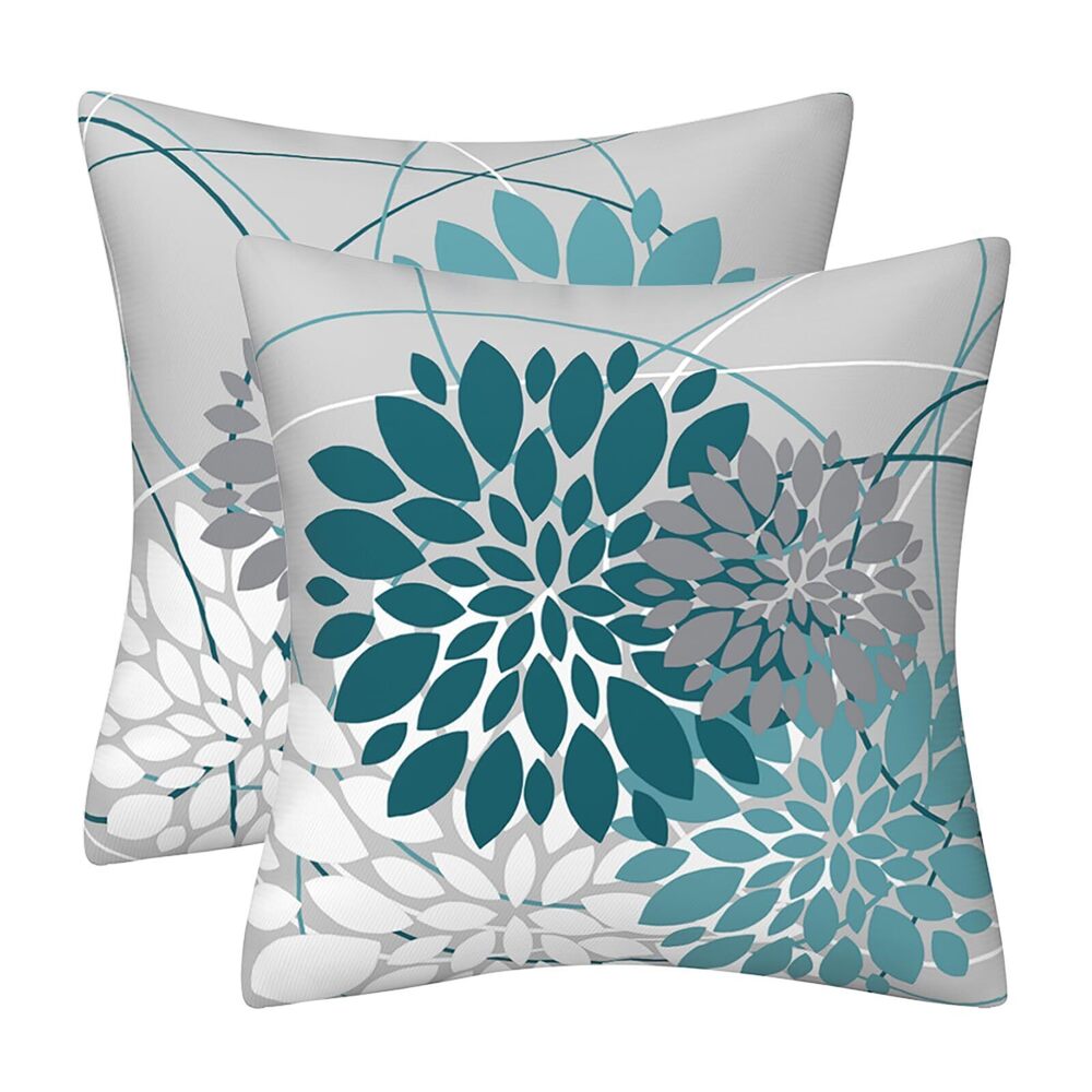 3589 Teal Dahlia Pillow Cover 18x18 Inch Spring Summer Blue Throw Pillow